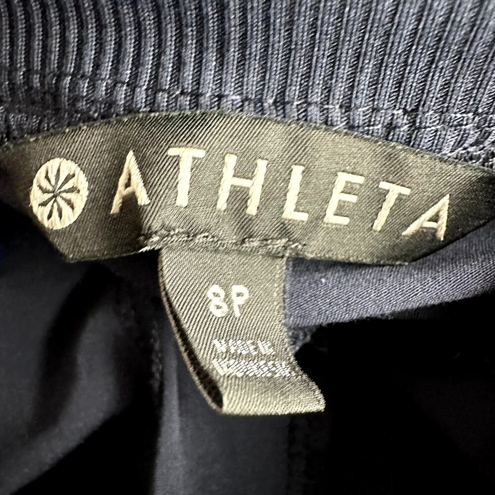 Athleta Brooklyn Mid Rise Ankle Pants Tapered Pocket Rib Knit Trim Navy Blue 8P - Picture 3 of 6